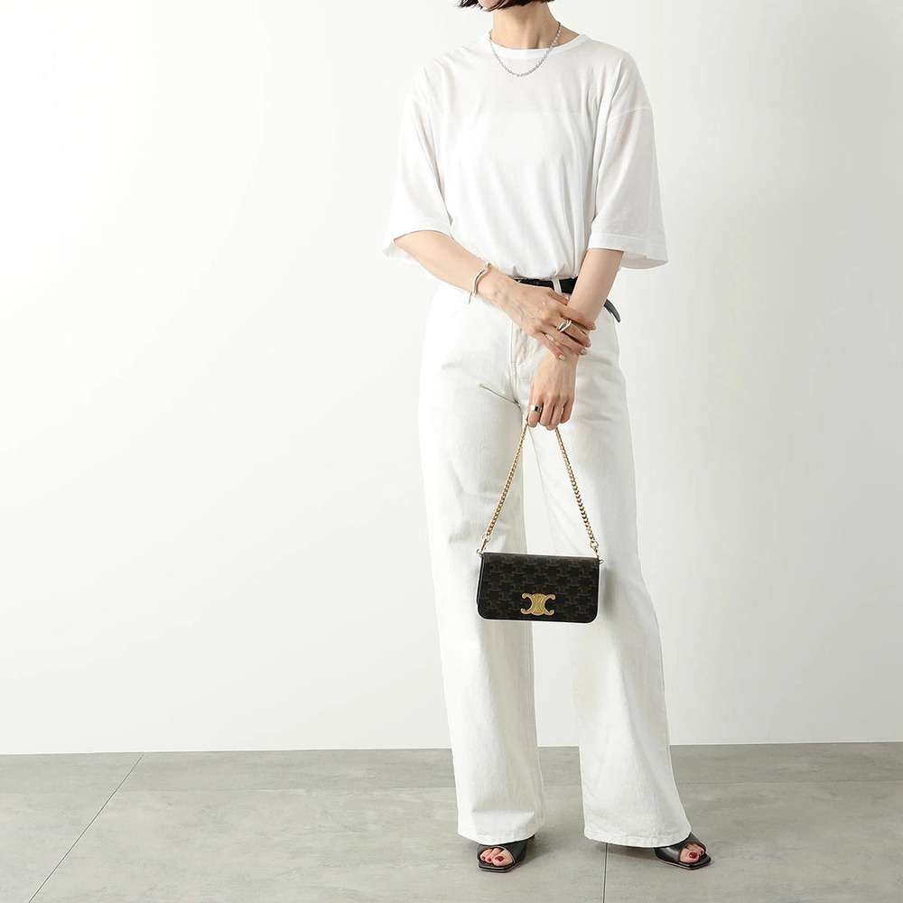 Celine Shoulder Bag Handbag Triomphe Canvas Leather Tan